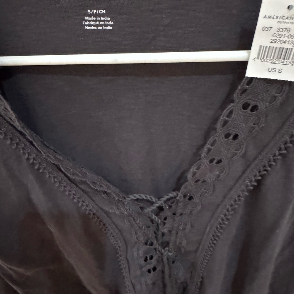 American Eagle Outfitters Charcoal Lace-Up Blouse - Picture 3 of 9